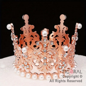 CORONITA METAL PARA DECORACION DE TORTAS ROSA GOLD 8 CM DIAMETRO x 1